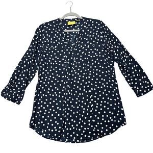 Anthropologie Maeve Spotted Brunia Pullover Henley Blouse Polka Dot Size XL